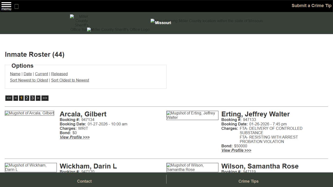 Inmate Roster - Current Inmates Booking Date Descending - Miller County Sheriff MO